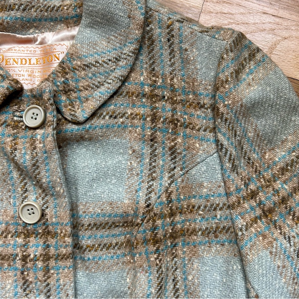 VINTAGE 50s 60s Turquoise Pendleton Plaid Cropped Jacket - Picture 5 of 9